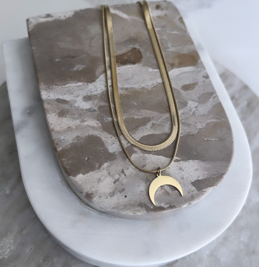 Crescent Moon Layered Necklace (Stainless Steel)