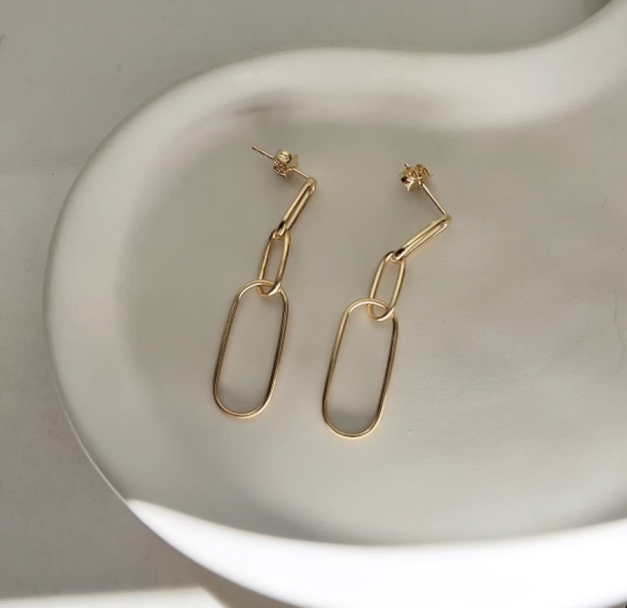 Paperclip Studs Earrings (9ct Gold)